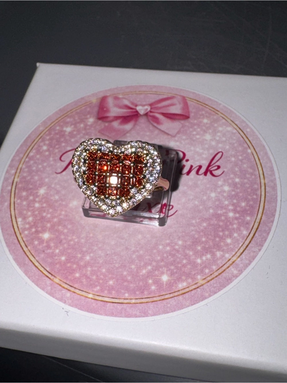 Heart-Shaped Pink and Gold Crystal Ring - Women's Jewelry